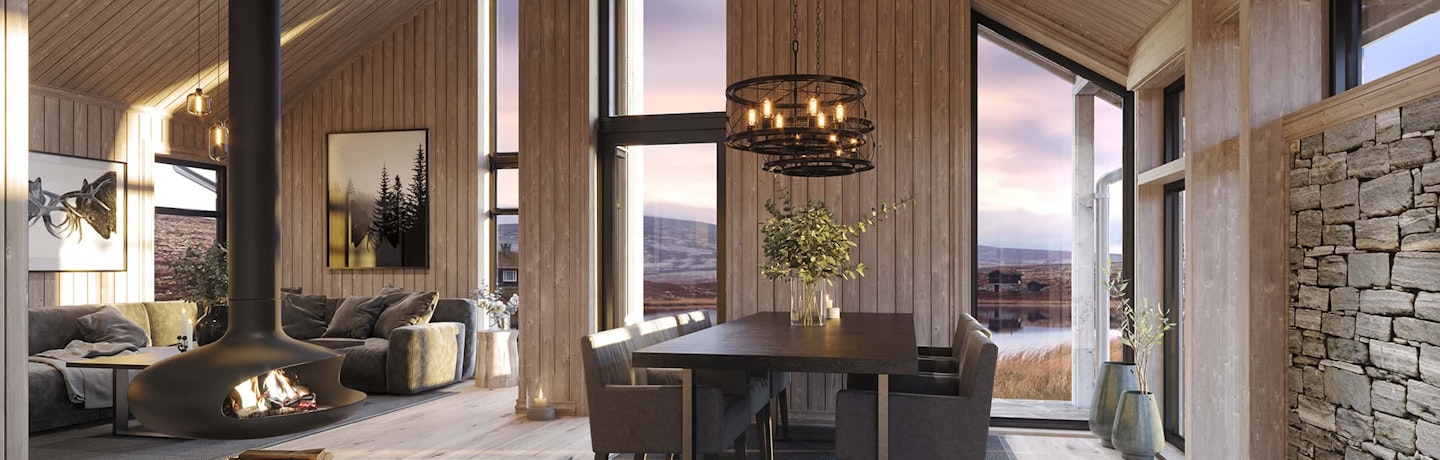 Moderne Magna Ferentis har et luftig område for spisestuen og spennende vindusløsninger som strekker seg fra gulv til tak.