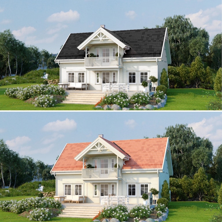 Kongsheim, 150 kvadratmeter hus, med ulike farge på taket